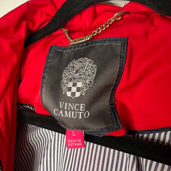 Vince Camuto Red Hooded Rain Jacket Coat Size Large - Picture 7 of 9